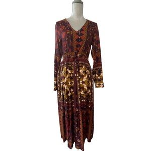 Louizon maxi dress bohemian vintage pattern ethnic floral print midi